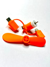 Lade das Bild in den Galerie-Viewer, Ventilator Orange – Tragbarer Handy-Ventilator mit 3-in-1 Anschluss (USB-C, Micro-USB, iPhone)